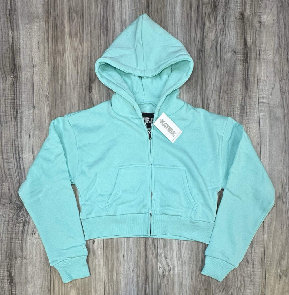 KatieJNYC Dylan Zip Crop Hoodie Sea Green Youth Size Small 8 Tween Girls NEW